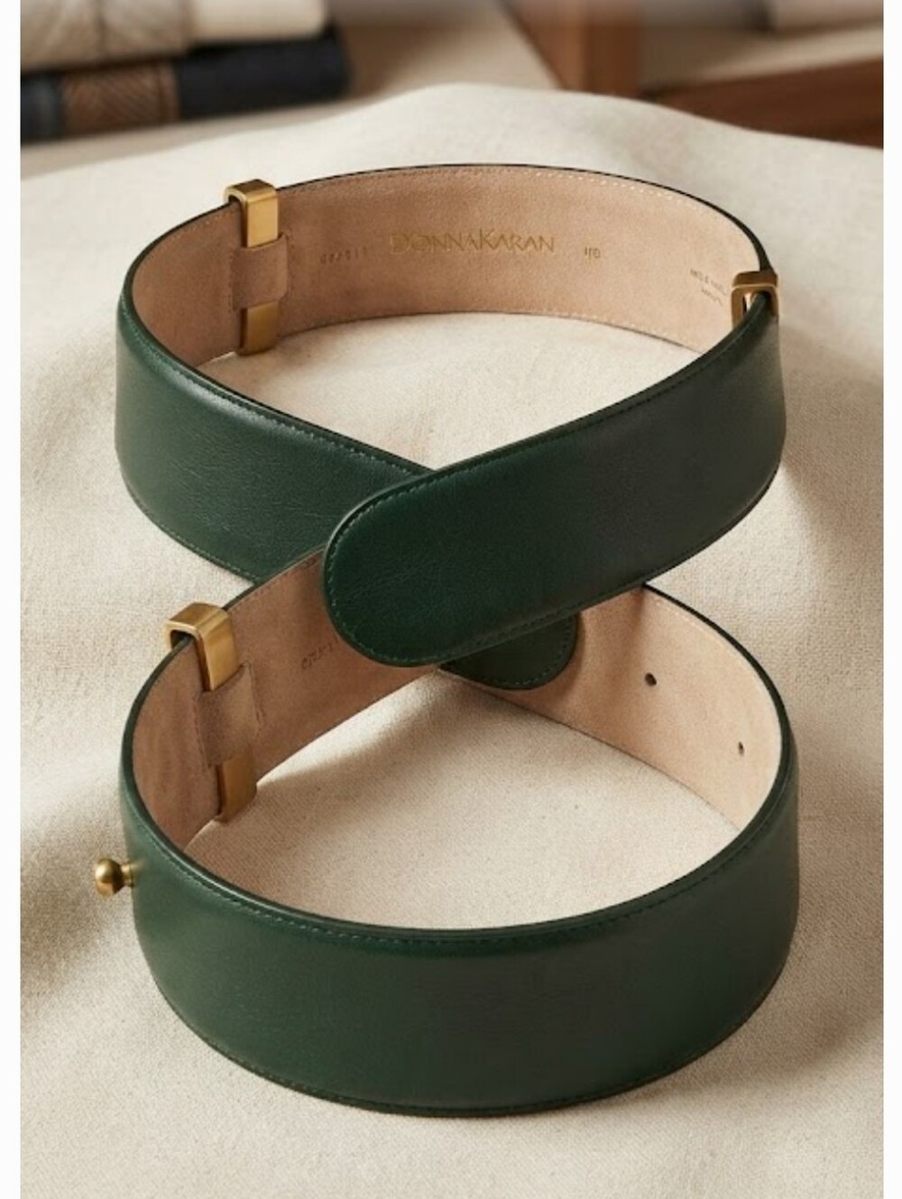 Donna Karan Leather Green Leather Waist Belt — Women Accessories